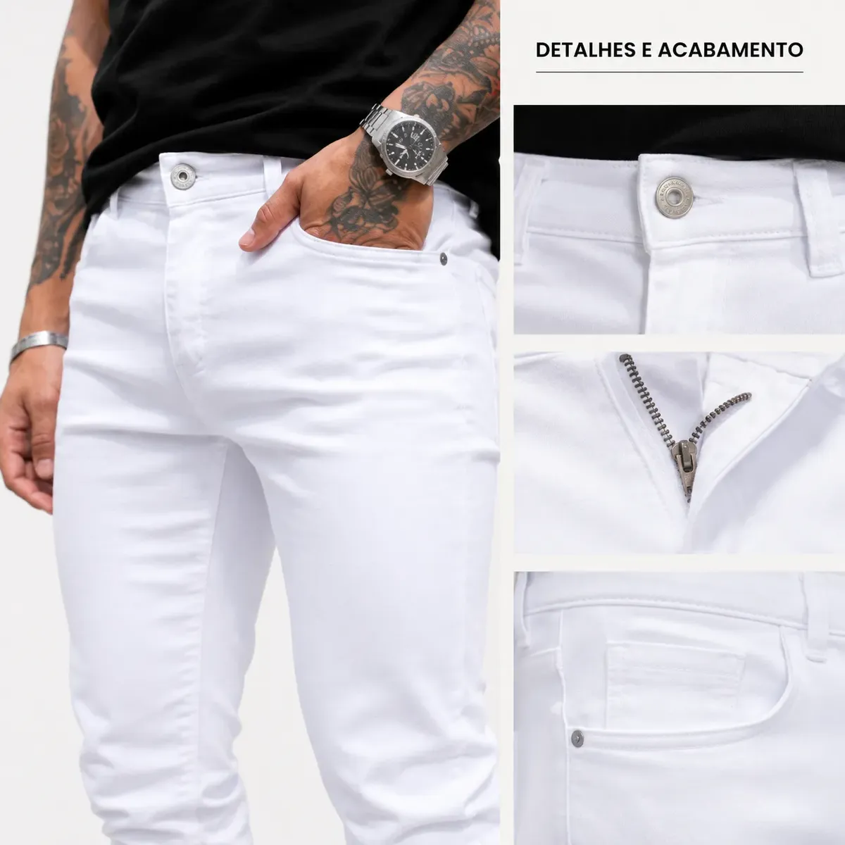 Calça Jeans Branca Masculina Skinny com Elastano Premium - Imagem 9