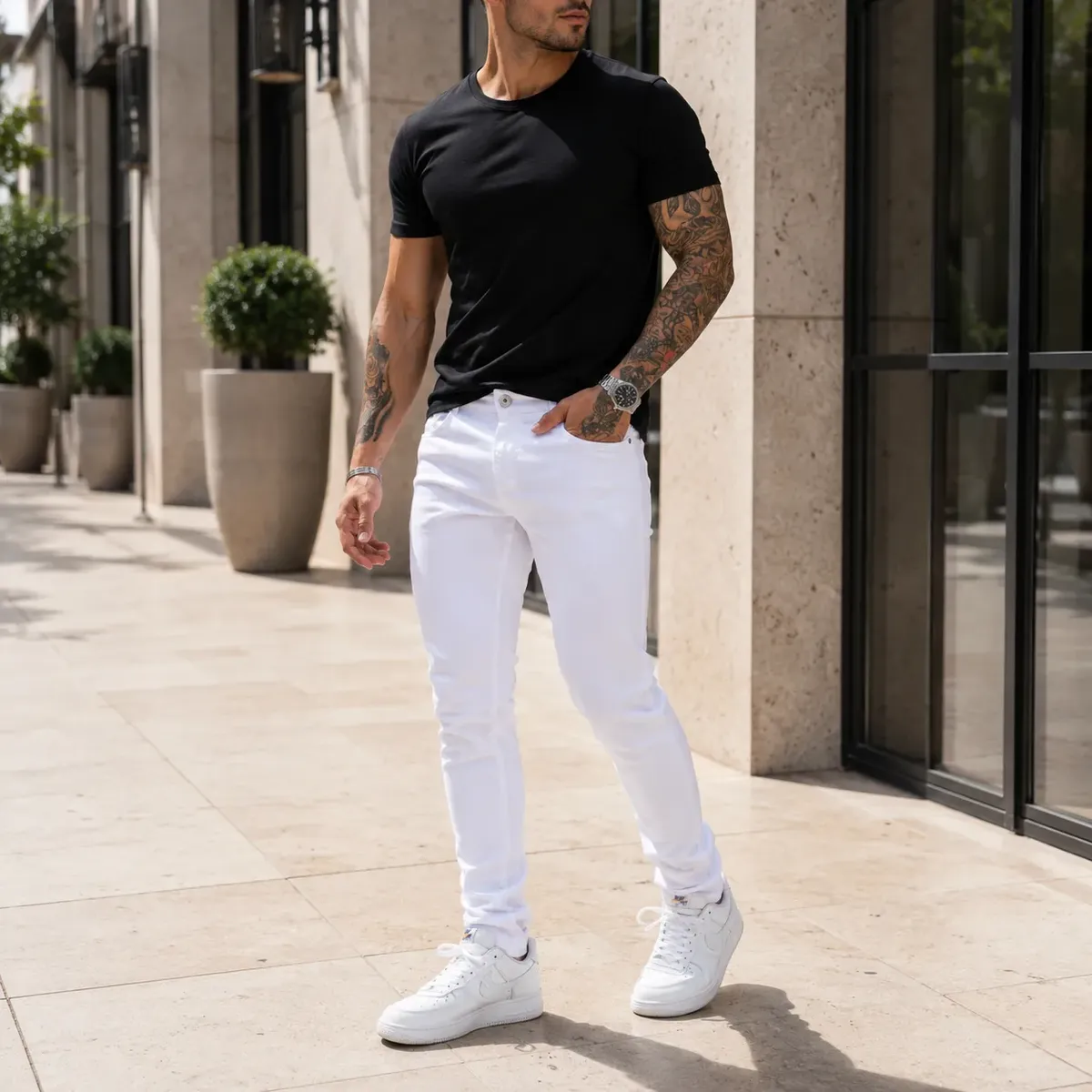 Calça Jeans Branca Masculina Skinny com Elastano Premium - Imagem 4