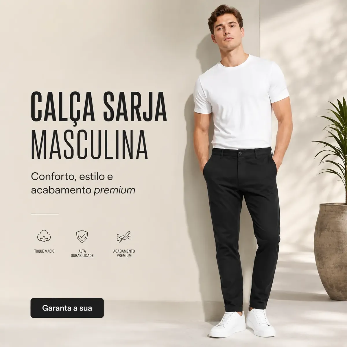 Calça Masculina Sarja Bolso Embutido e Bolso Faca Premium - Imagem 6