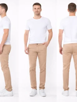 Alternative view of Calça Masculina Sarja Skinny Bege Claro Tendência Casual