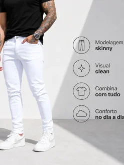 Calça Jeans Branca Masculina Skinny com Elastano Premium