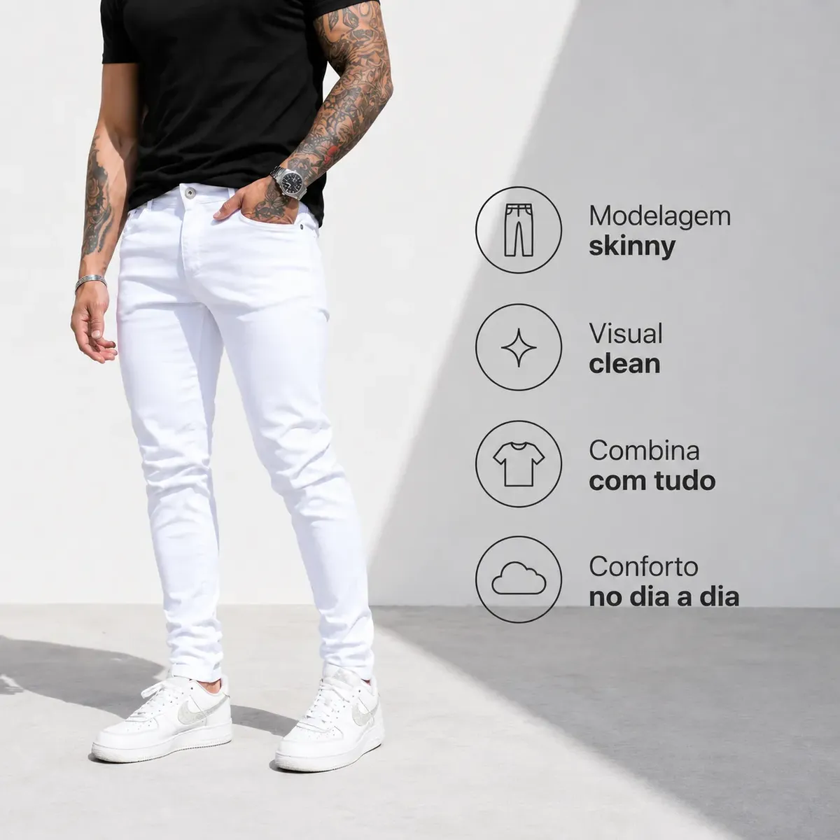Calça Jeans Branca Masculina Skinny com Elastano Premium