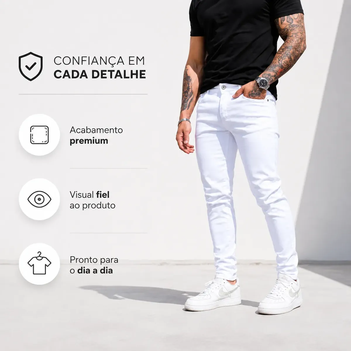 Calça Jeans Branca Masculina Skinny com Elastano Premium - Imagem 7