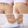 Calça Masculina Sarja Skinny Bege Claro Tendência Casual