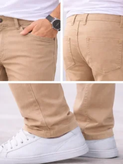 Calça Masculina Sarja Skinny Bege Claro Tendência Casual