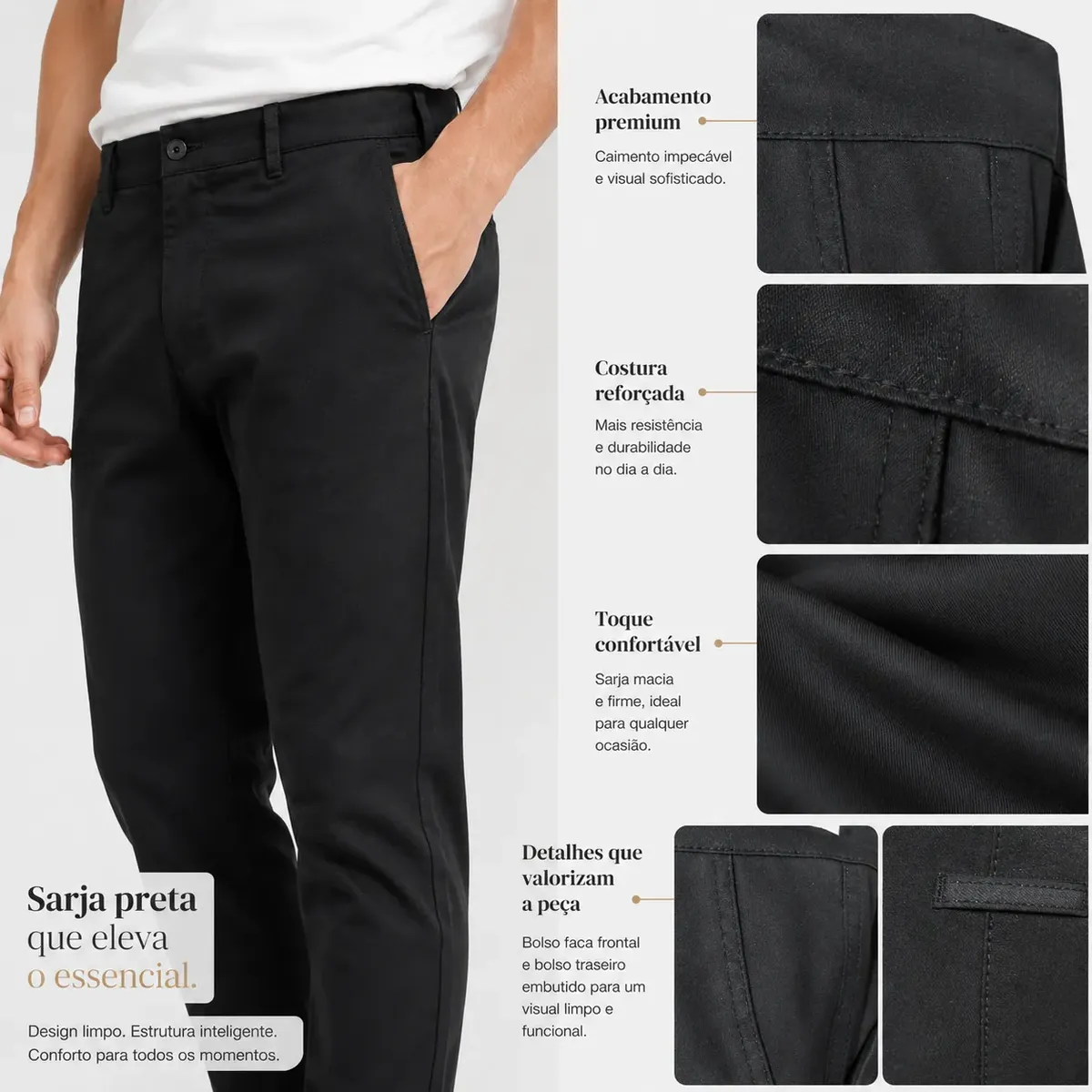 Calça Masculina Sarja Bolso Embutido e Bolso Faca Premium - Imagem 8