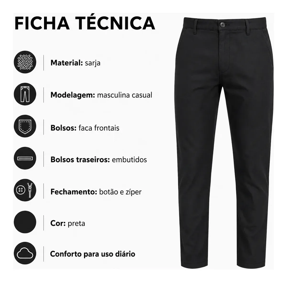 Calça Masculina Sarja Bolso Embutido e Bolso Faca Premium - Imagem 7