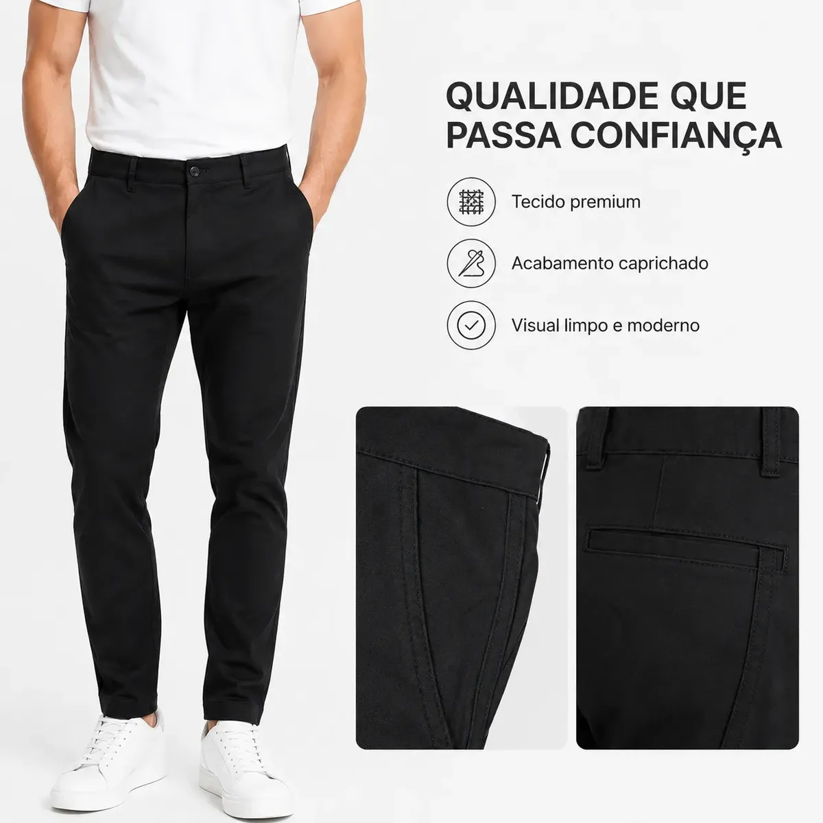 Calça Masculina Sarja Bolso Embutido e Bolso Faca Premium - Imagem 4